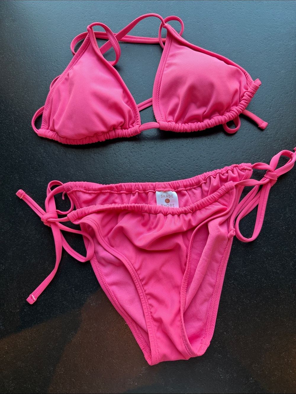 Shade & Shore Hot Pink Ribbed Triangle Bikini Set